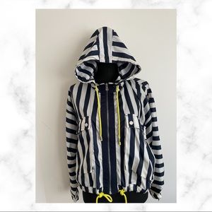 ZARA White/Navy Striped Windbreaker Jacket
